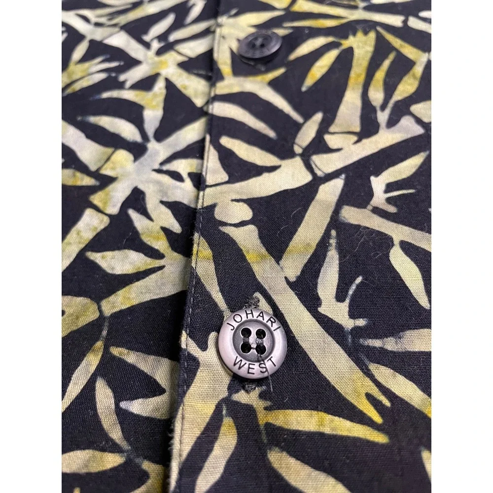 Johari West Mens Medium Cotton‎ Batik Bamboo Print Short Sleeve Button Up Shirt